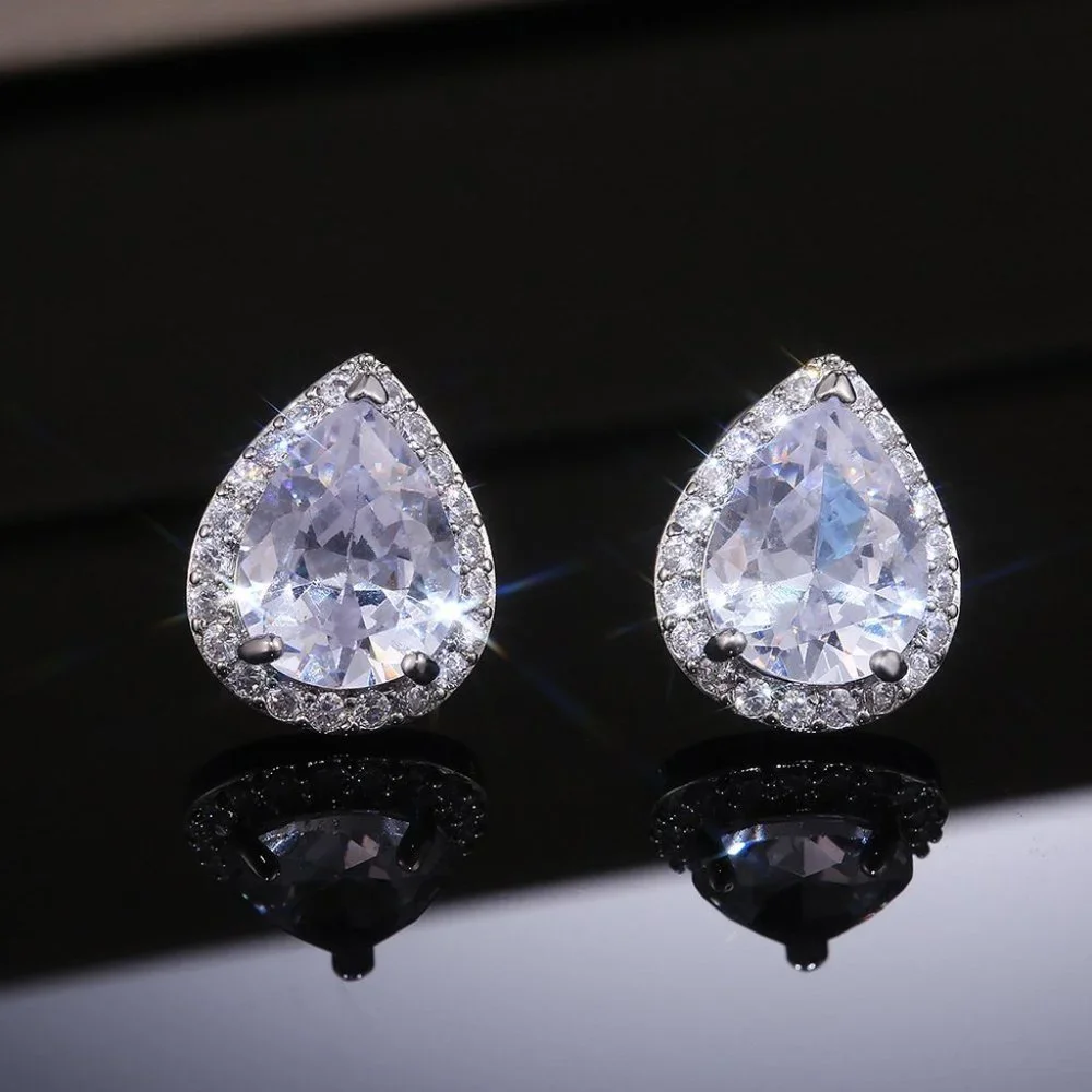 🎁Classy Pear Cut White CZ Cute Wedding Earrings, MLNN1157 - Picture 3 of 5
